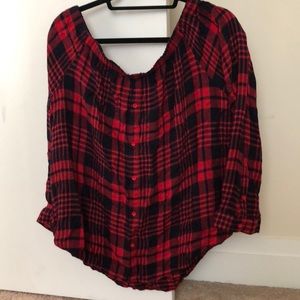 plaid off the shoulder top